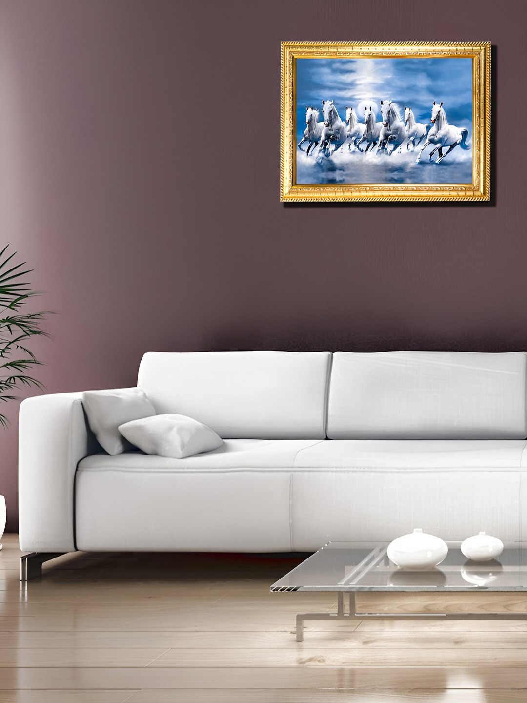 Hawai Gold Toned Seven Running Horses Wooden Rectangle Wall Photo Frame