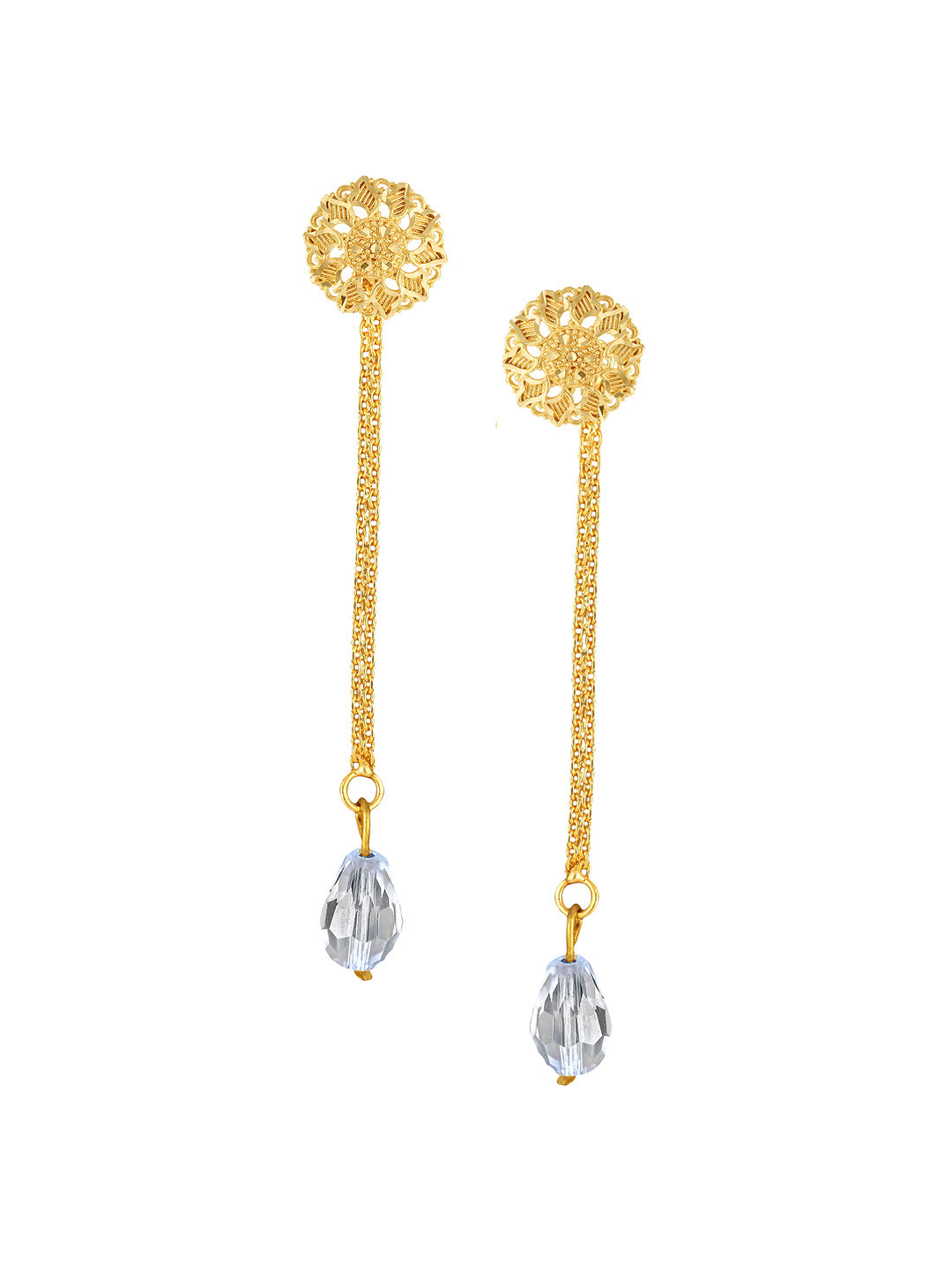 Vighnaharta Gold-Plated Floral Studs Earrings With Removable Chain