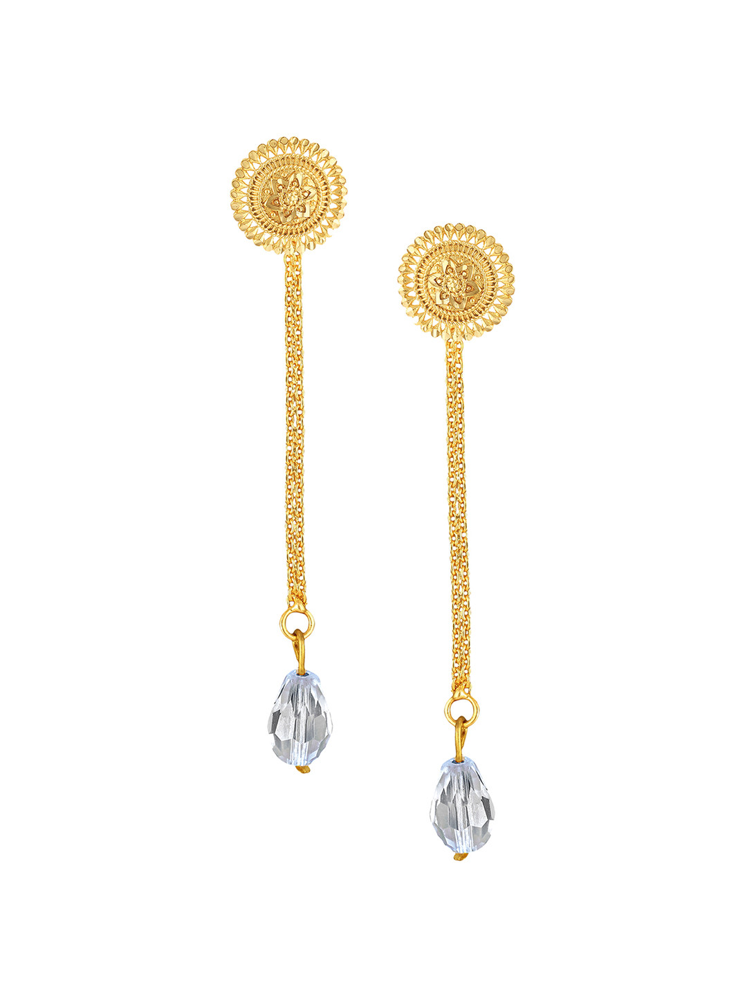 Vighnaharta Gold-Plated Floral Studs Earrings With Removable Chain