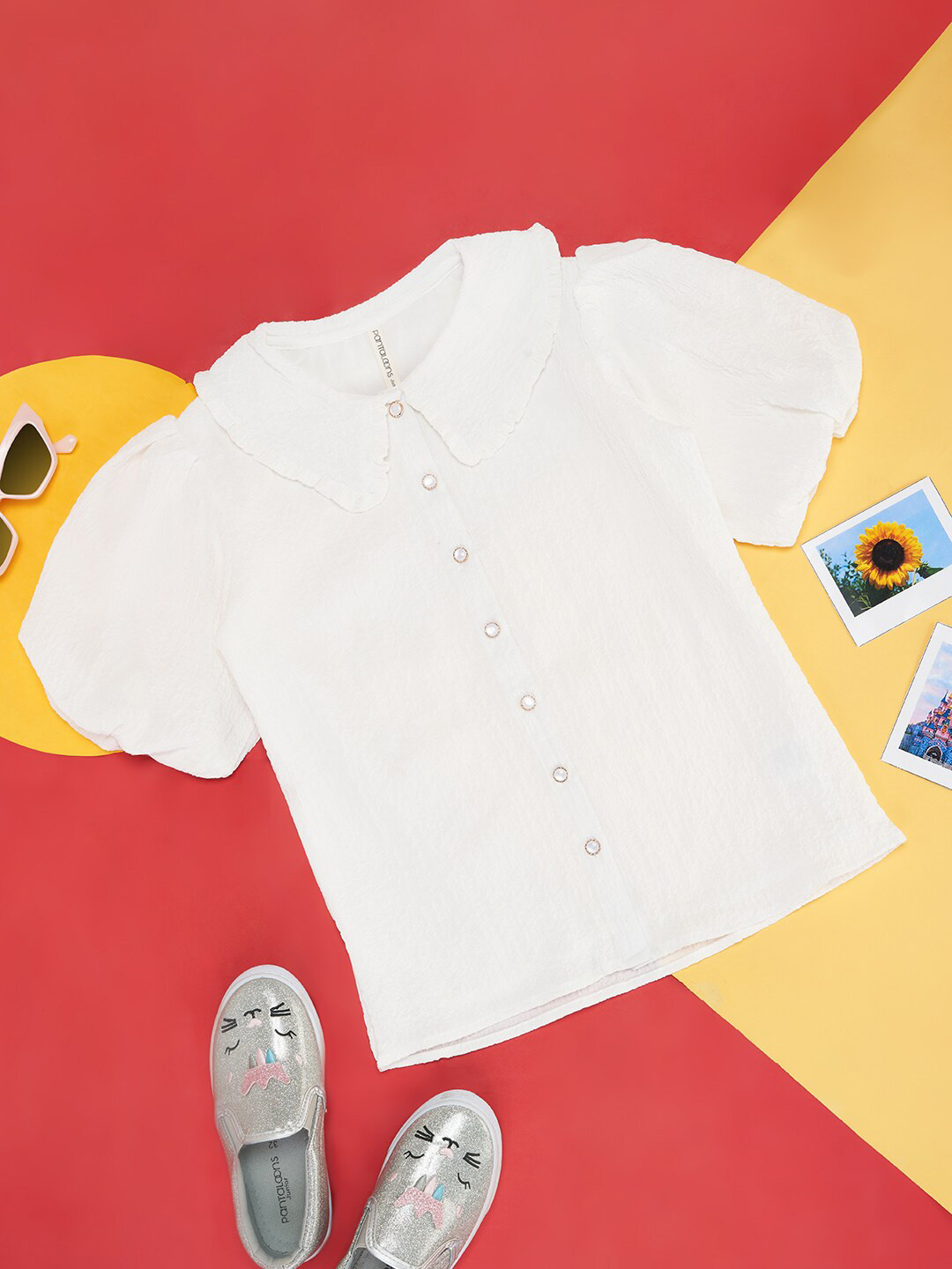 Pantaloons Junior Girls Peter Pan Collar Cotton Shirt Style Top