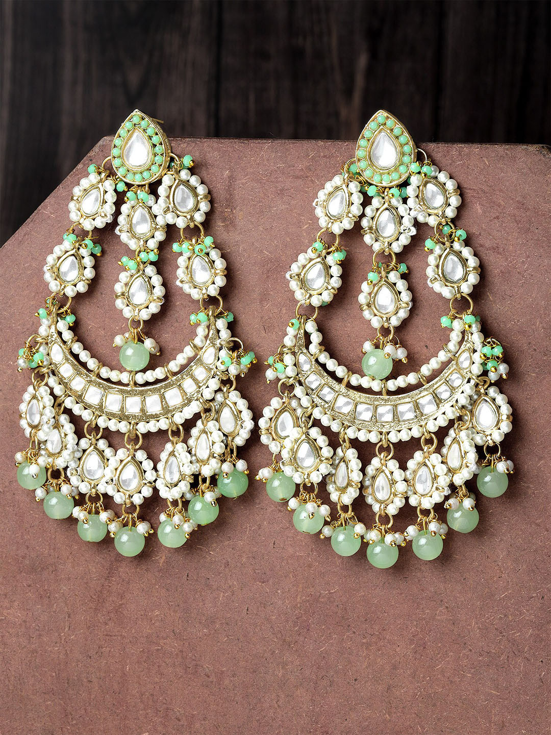 KARATCART Green Gold Plated Kundan Drop Earrings