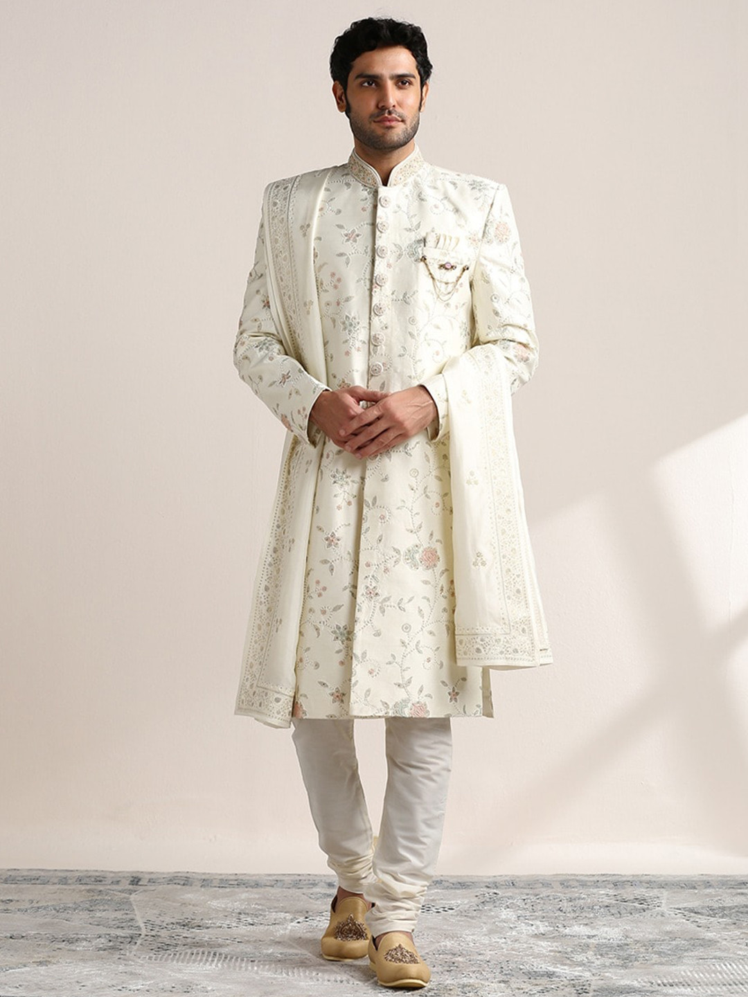 Twamev Embroidered Art Silk Sherwani Set