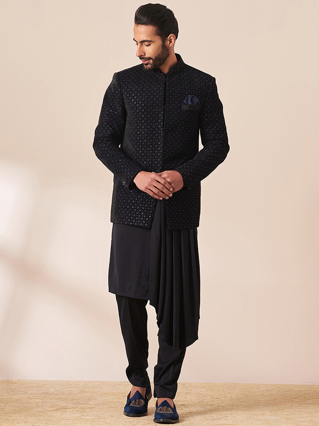 Twamev Embroidered Sequinned Indo Western Set