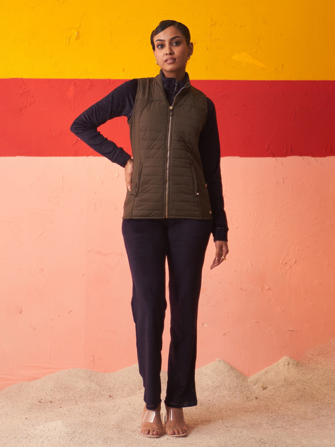 Lakshita Mock Neck Sleeveless Bomber Jacket