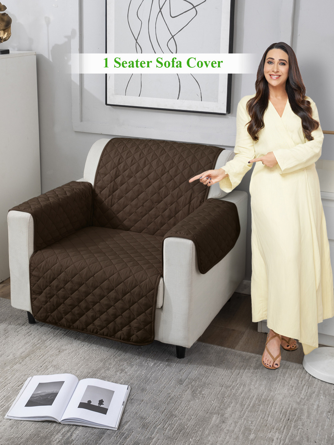 HOKIPO Brown 100 GSM Quilted 1 Seater Sofa Cover