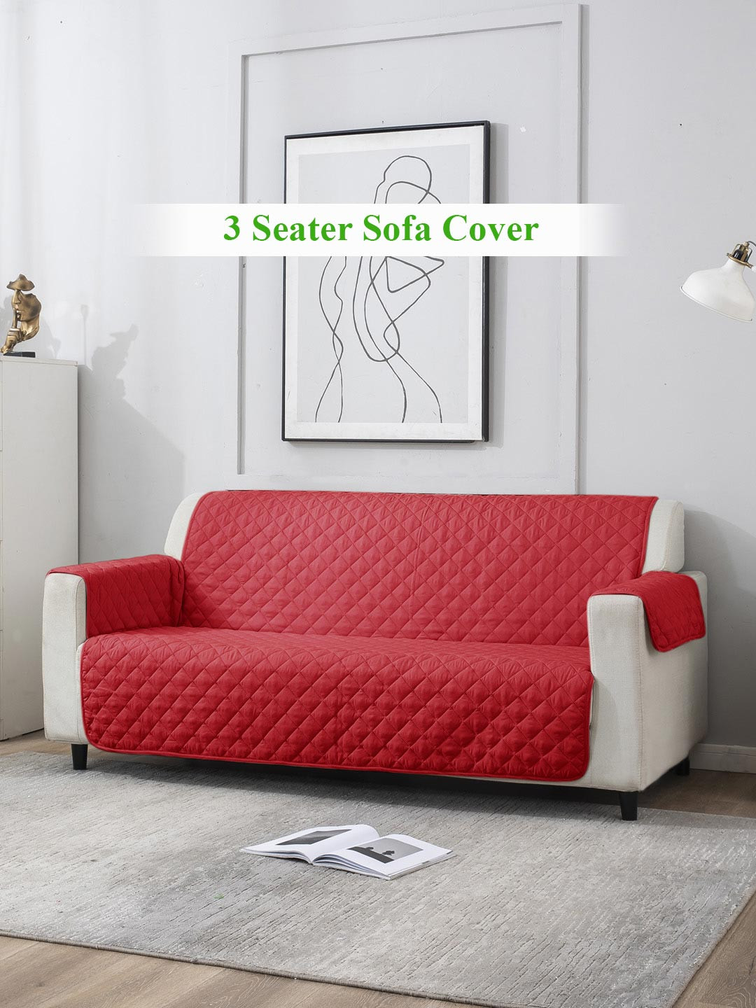 HOKIPO Red Quilted 3 Seater Sofa Cover