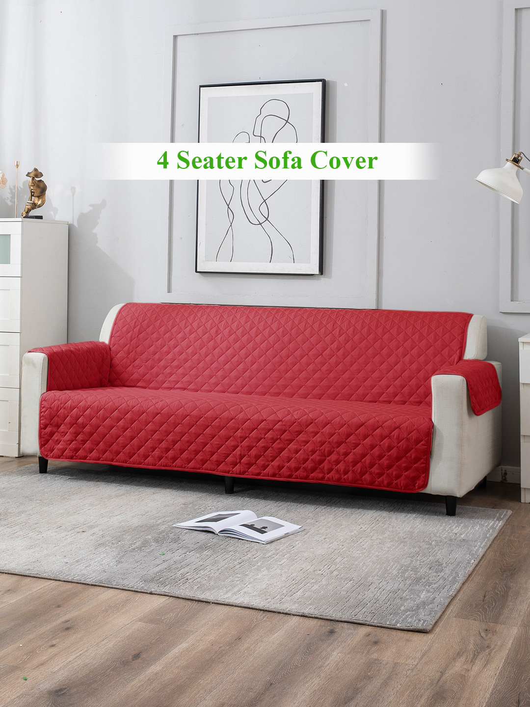 HOKIPO Red 100 GSM Quilted 4 Seater Sofa Cover