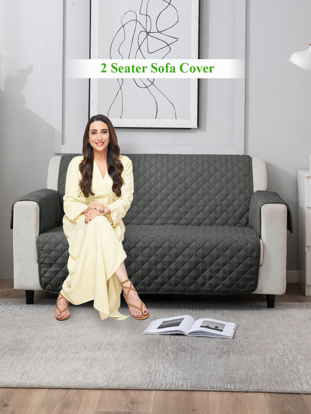 HOKIPO Grey 100 GSM Quilted 2 Seater Sofa Cover
