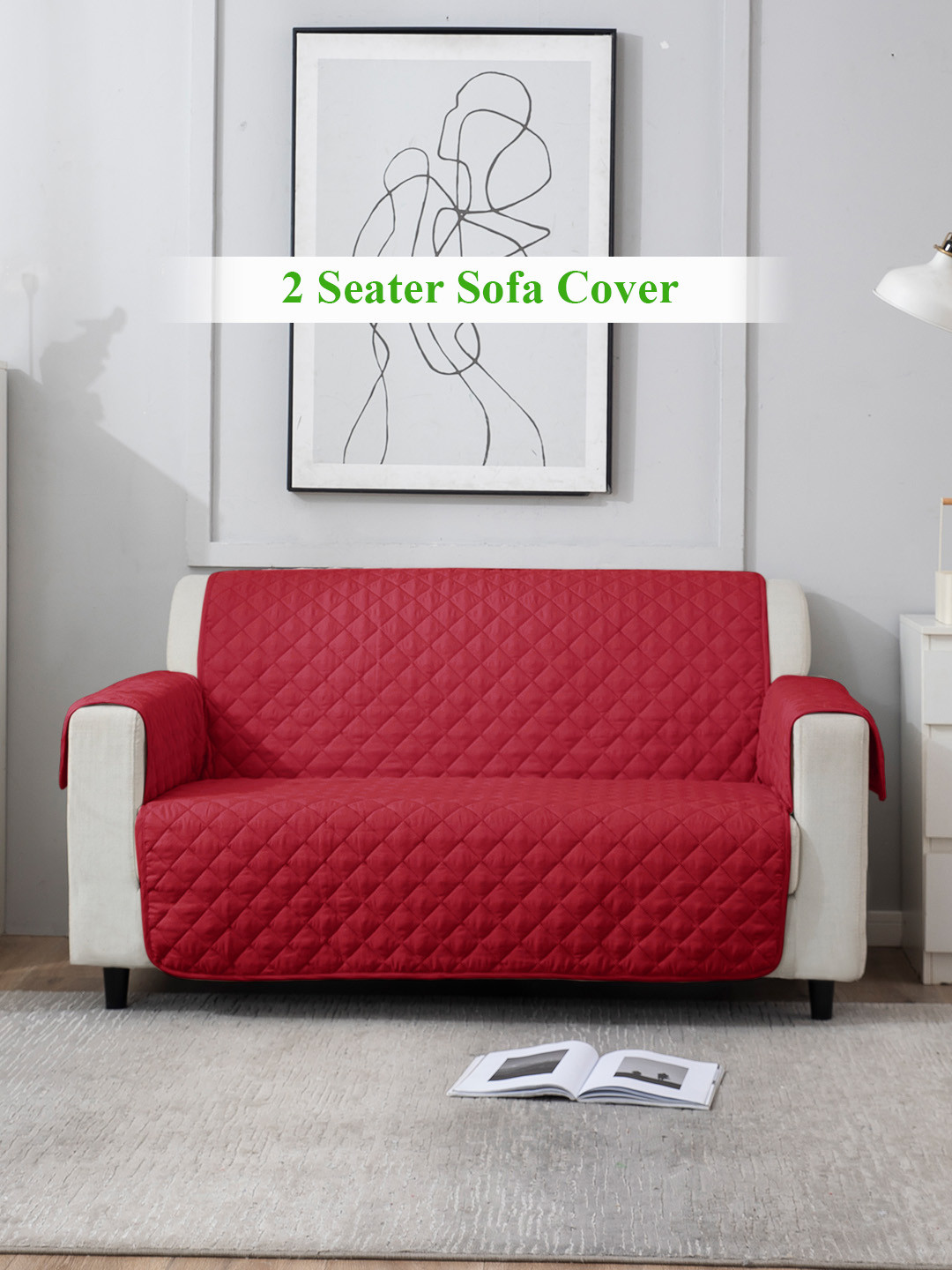 HOKIPO Red 100 GSM Quilted 2 Seater Sofa Cover