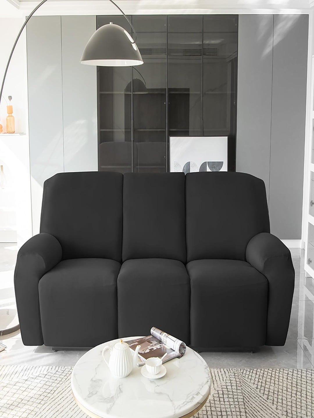 HOKIPO Black 140 GSM Stretchable 3 Seater Recliner Sofa Cover