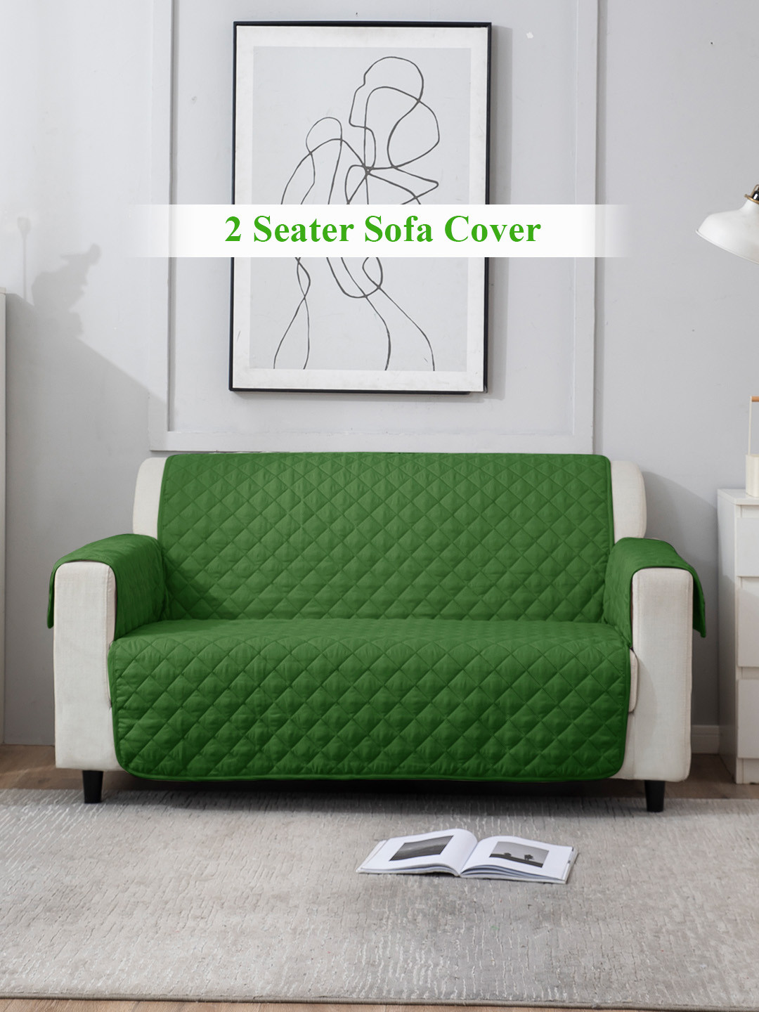 HOKIPO Green 100 GSM Quilted 2 Seater Sofa Cover Mat