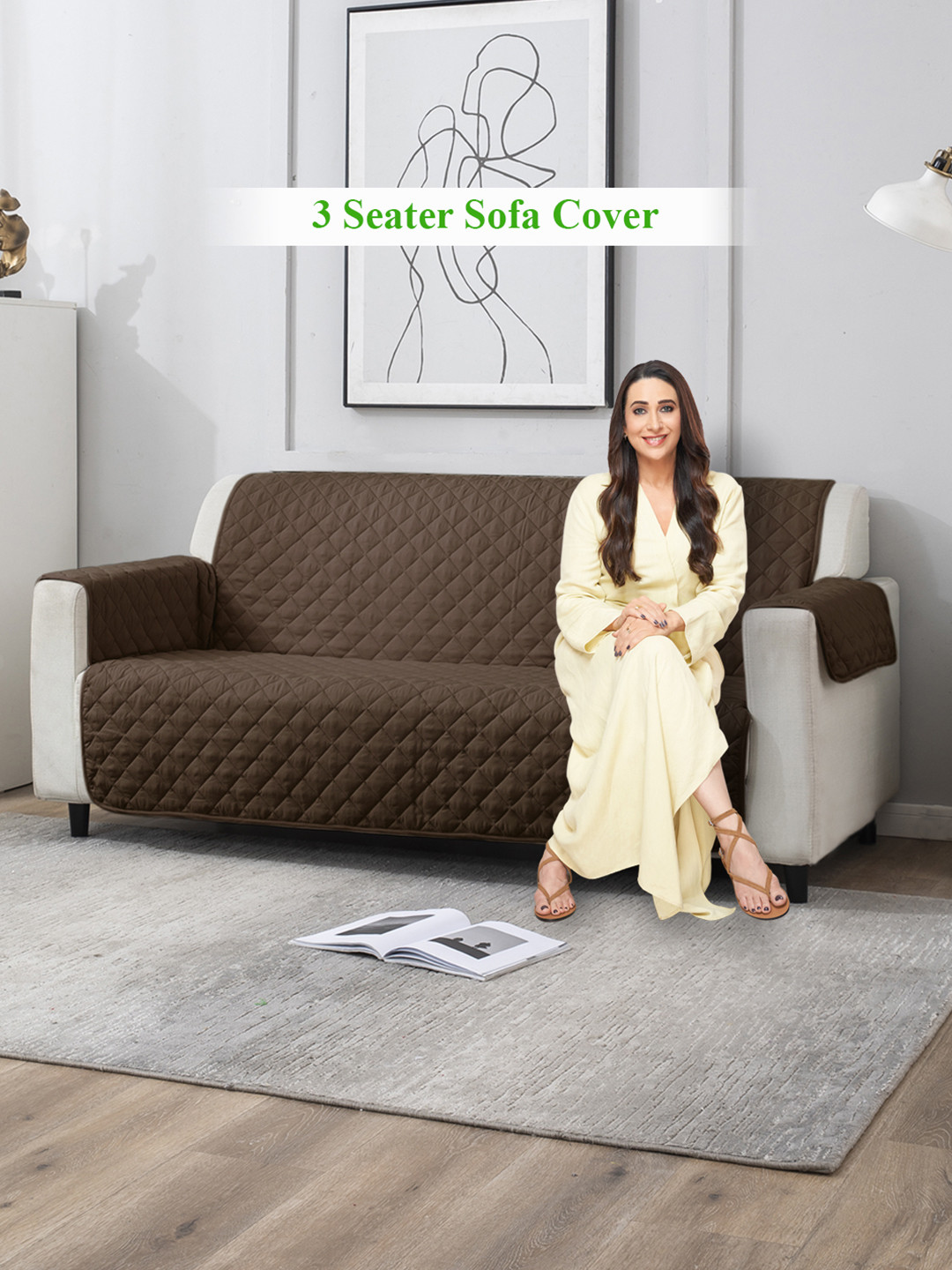 HOKIPO Brown 100 GSM Quilted 3 Seater Sofa Cover