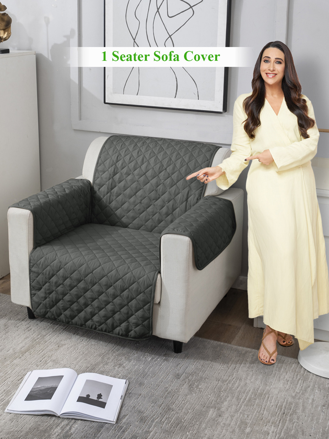 HOKIPO Grey 100 GSM Quilted 1 Seater Sofa Cover Mat