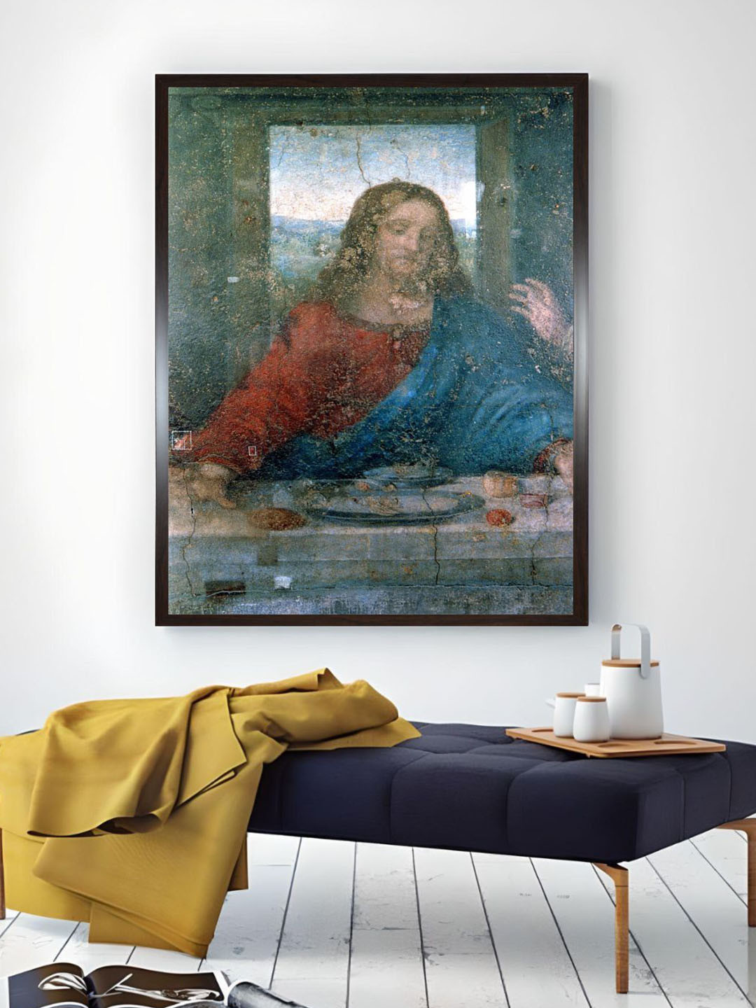 The Art House Blue & Red Abstract Wooden The Last Supper Painting Wall Art With Frame