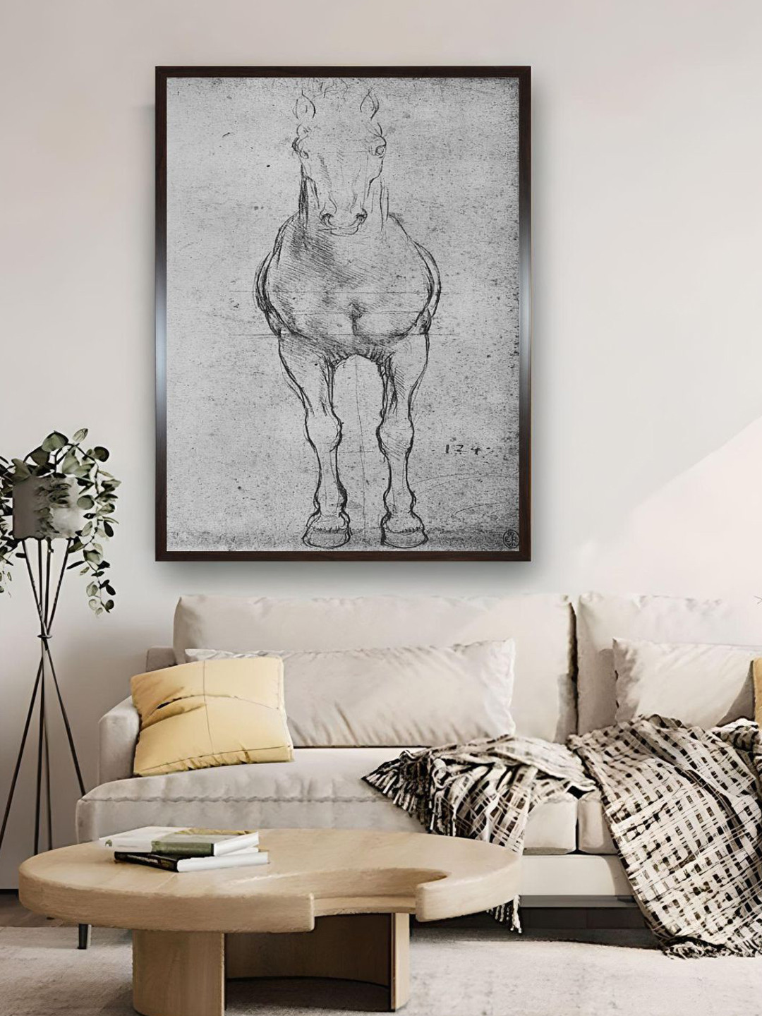 The Art House Black A Horse Seen from the Front Wood Framed Painting Wall Art