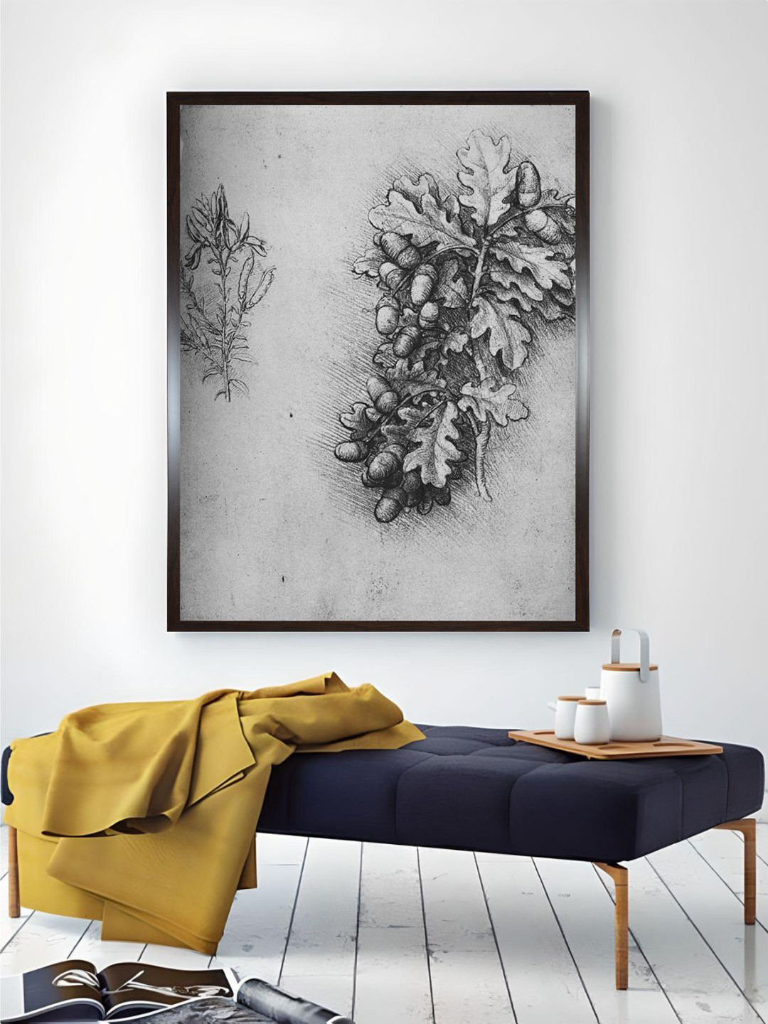 The Art House Grey Oak-Leaves With Acorns & Dyer's Weed Canvas Painting Wall Art