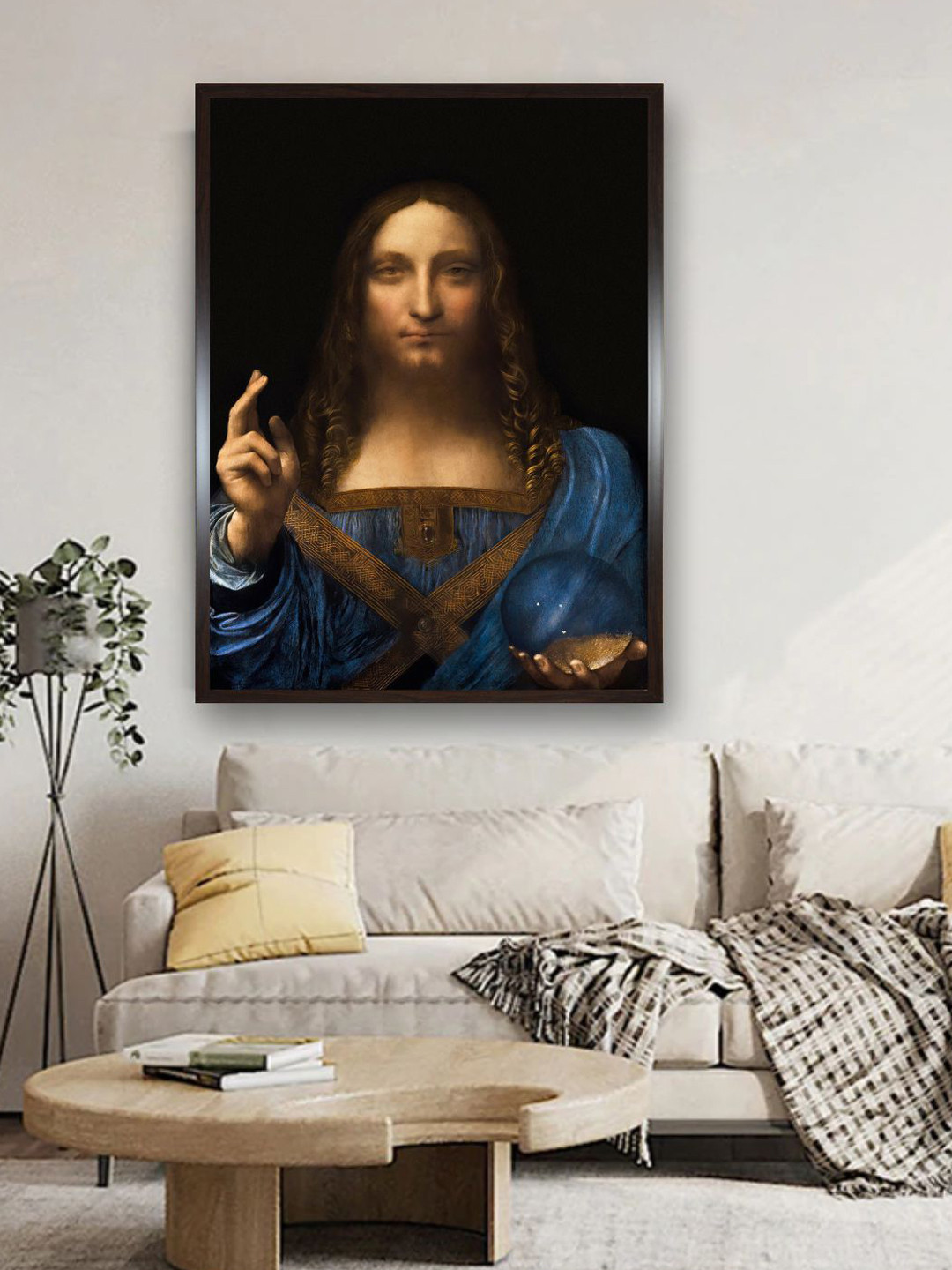 The Art House Blue & Beige Salvator Mundi Painting Wall Art