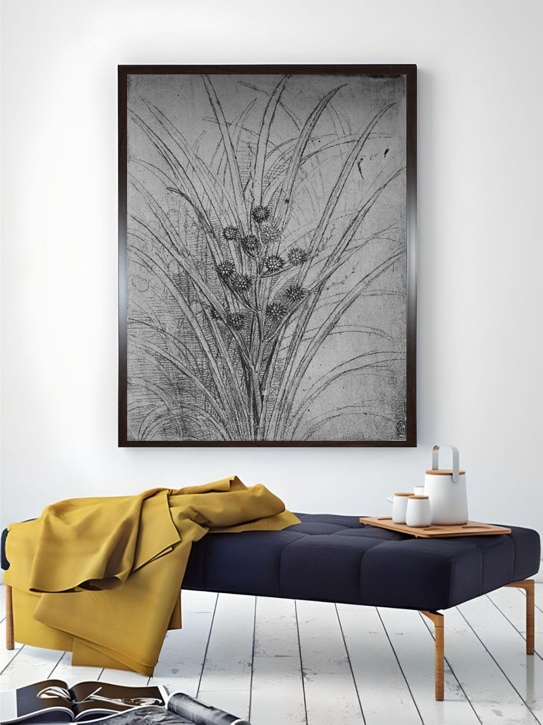 The Art House Grey & Black Abstract Wooden Flowering Rushes Painting Wall Art With Frame