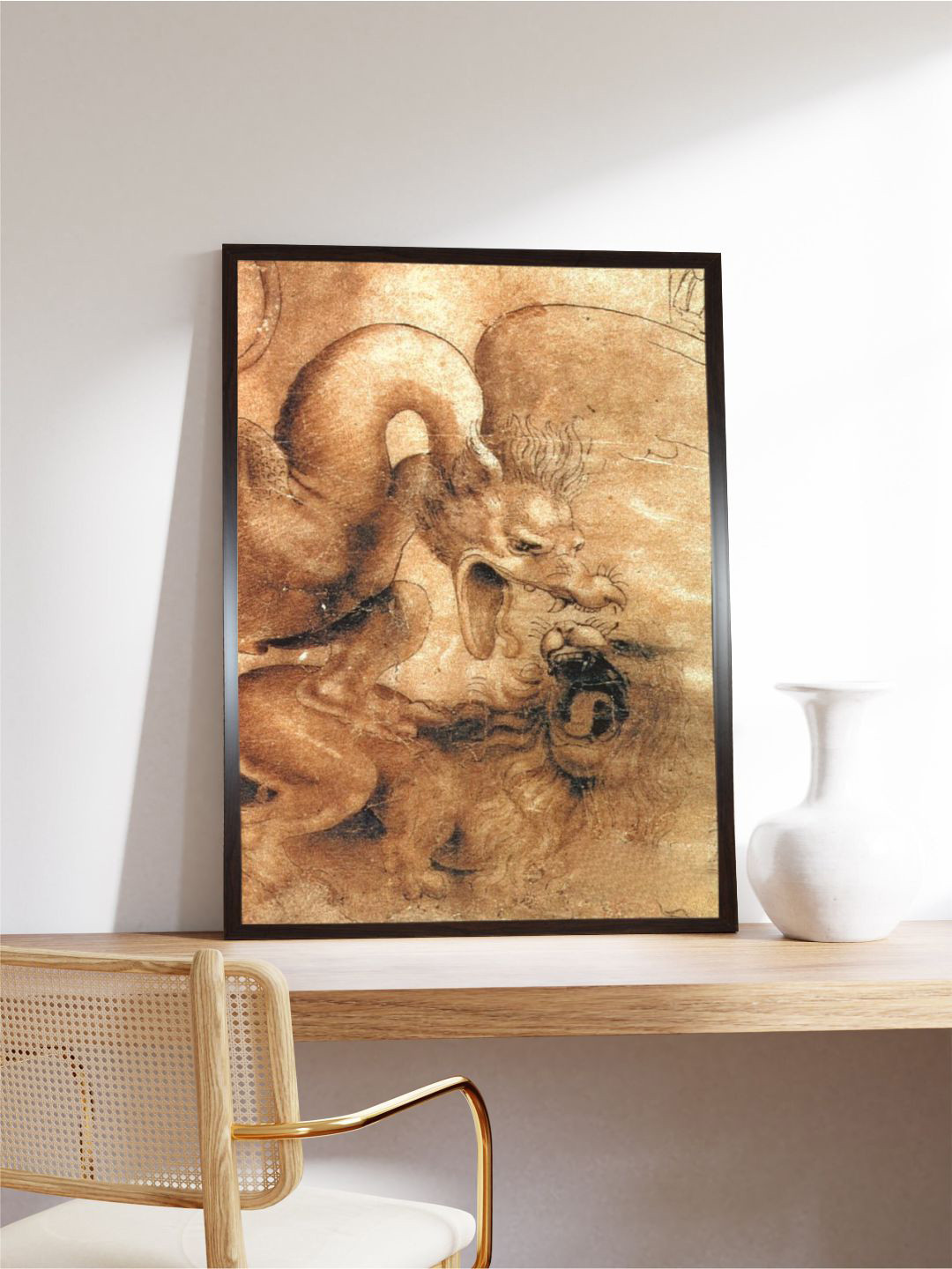 The Art House Dragon and a Lion Canvas Wall Rectangle Paintings Wall Art - 15.7 x 35.8 In