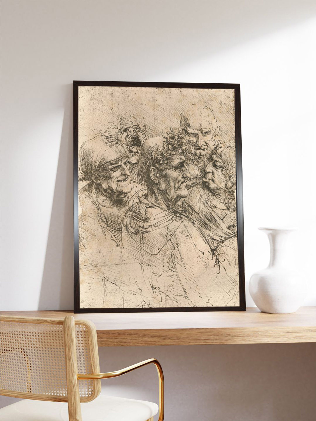 The Art House Grey & Beige Drawing Of Caricatures Painting Wooden Framed Wall Art