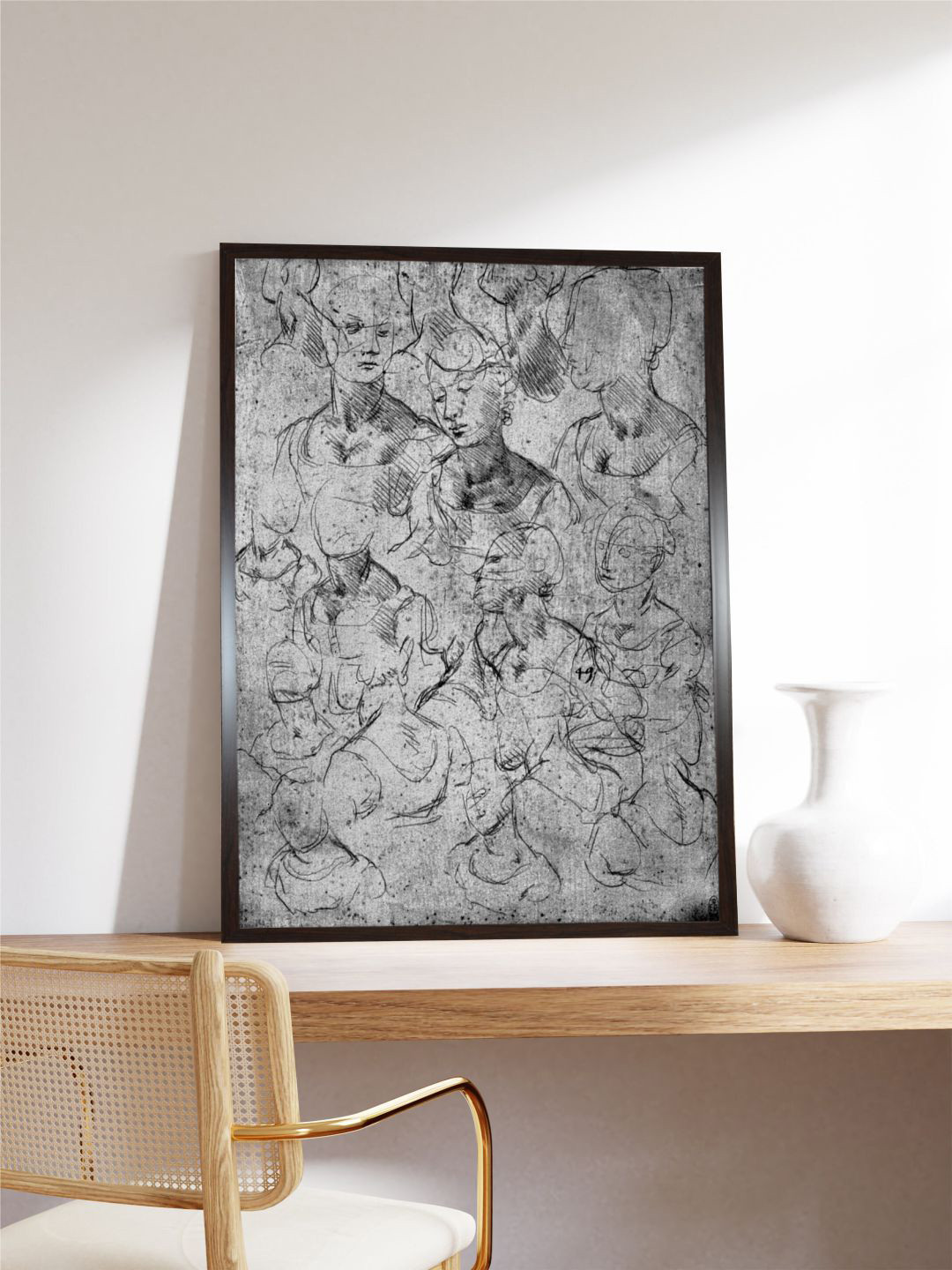 The Art House Grey & Black Studies for a Half Length Female Figure Wood Framed Wall Art