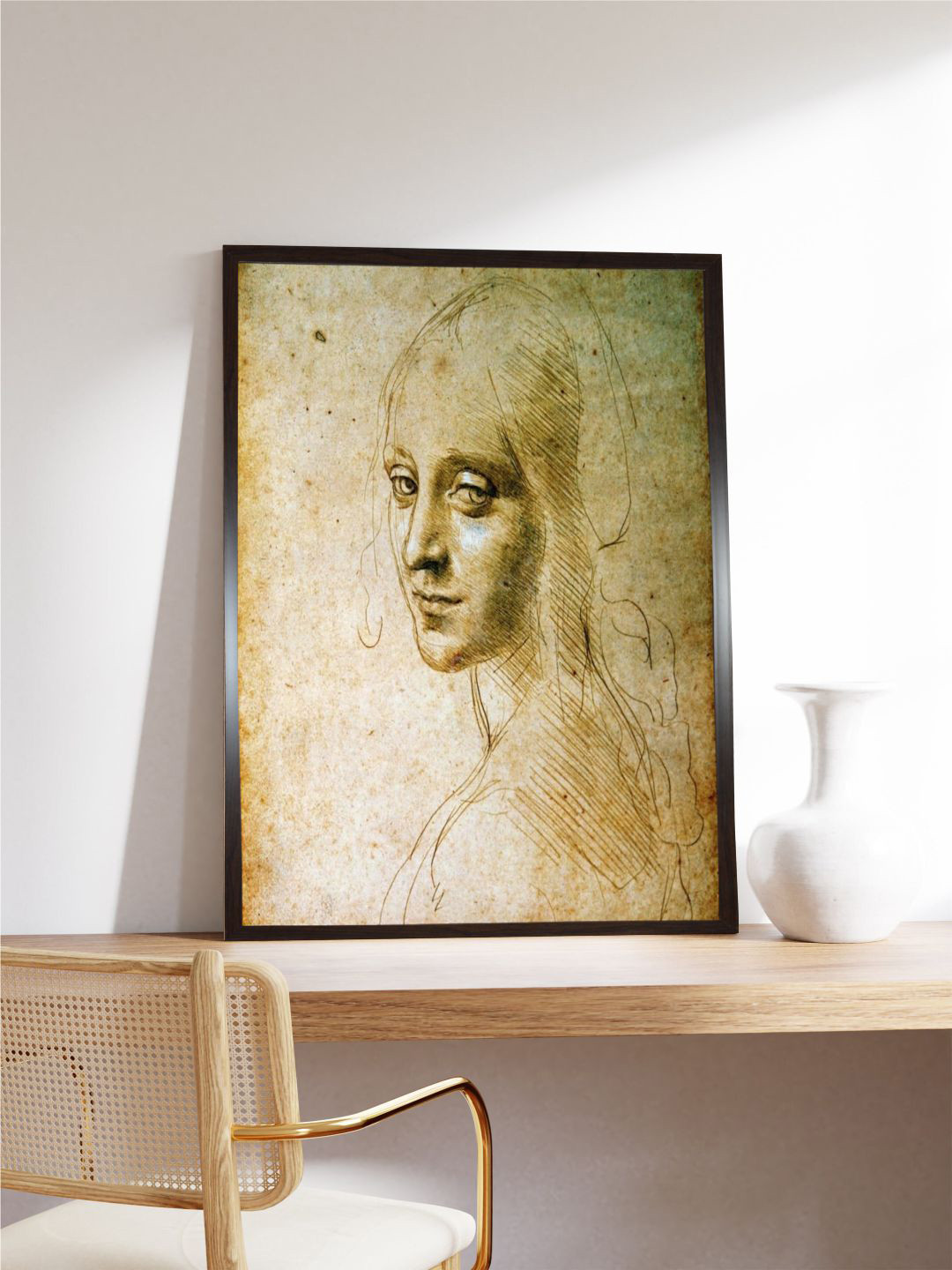 The Art House Beige Angel of the Virgin of the Rocks Painting Wall Art