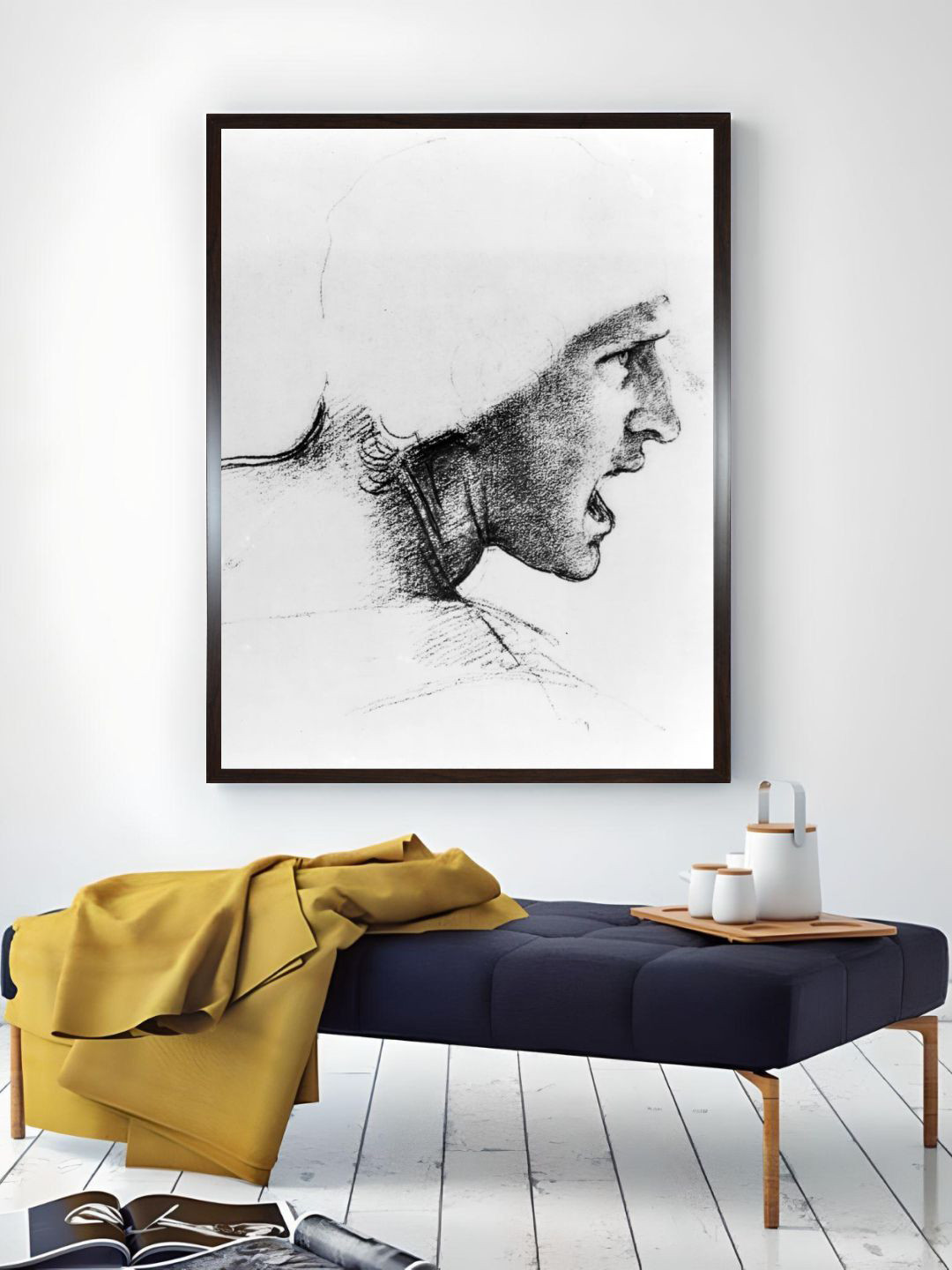 The Art House Grey & Black Head of A Soldier Painting Wooden Framed Wall Art