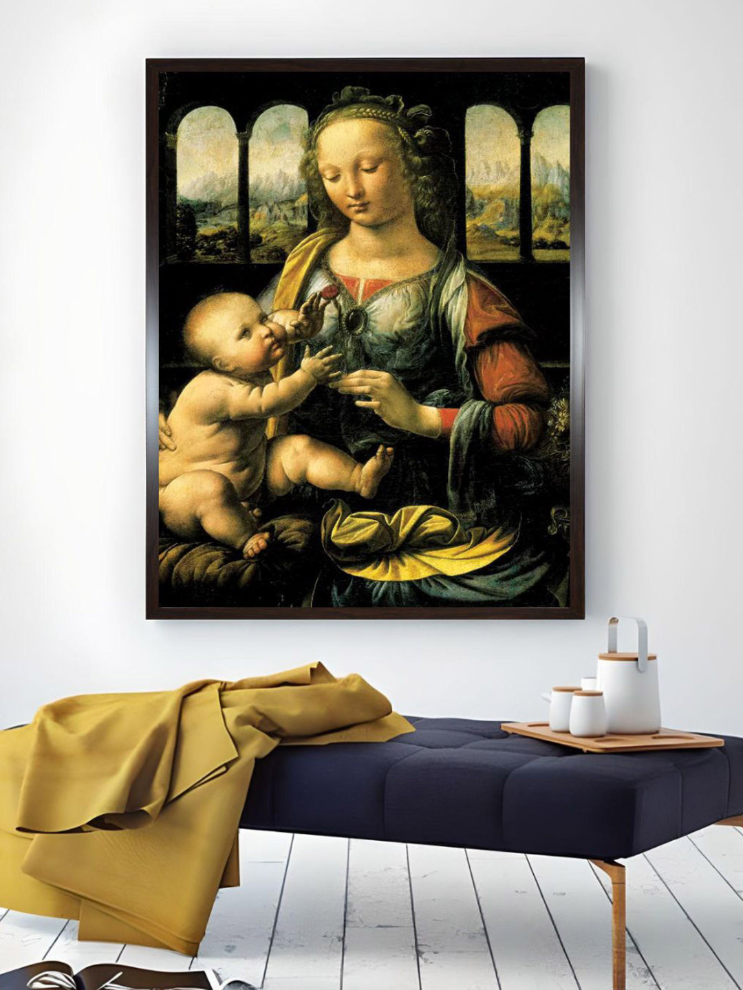 The Art House Black Madonna and Carnation Wooden Painting Wall Art