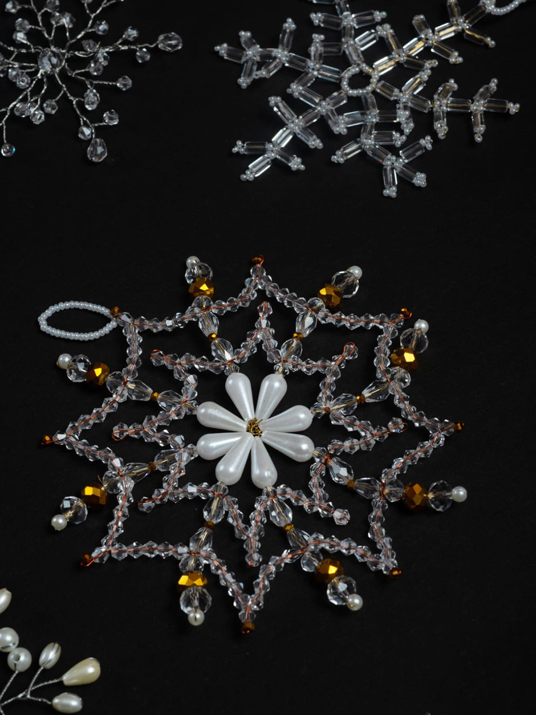 Choko White & Yellow 5 Piece Snowflake Wintersweet Christmas Decor
