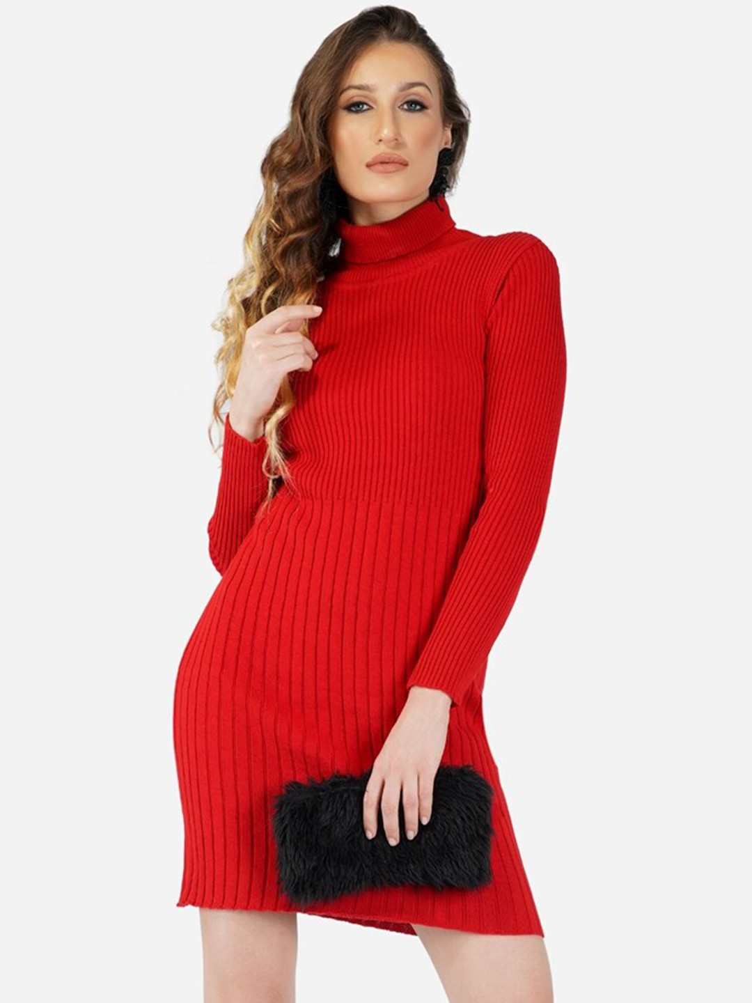 Chemistry Striped High Neck Cotton Bodycon Dress