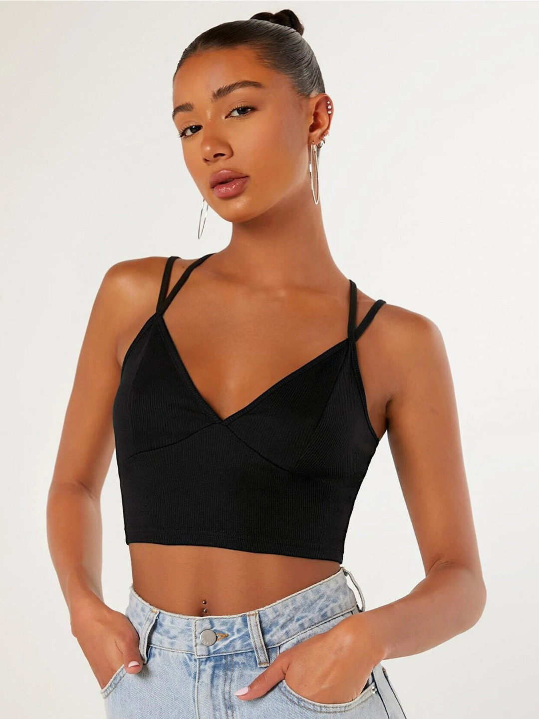 Stylecast X Slyck Black V-Neck Crop Bralette Top