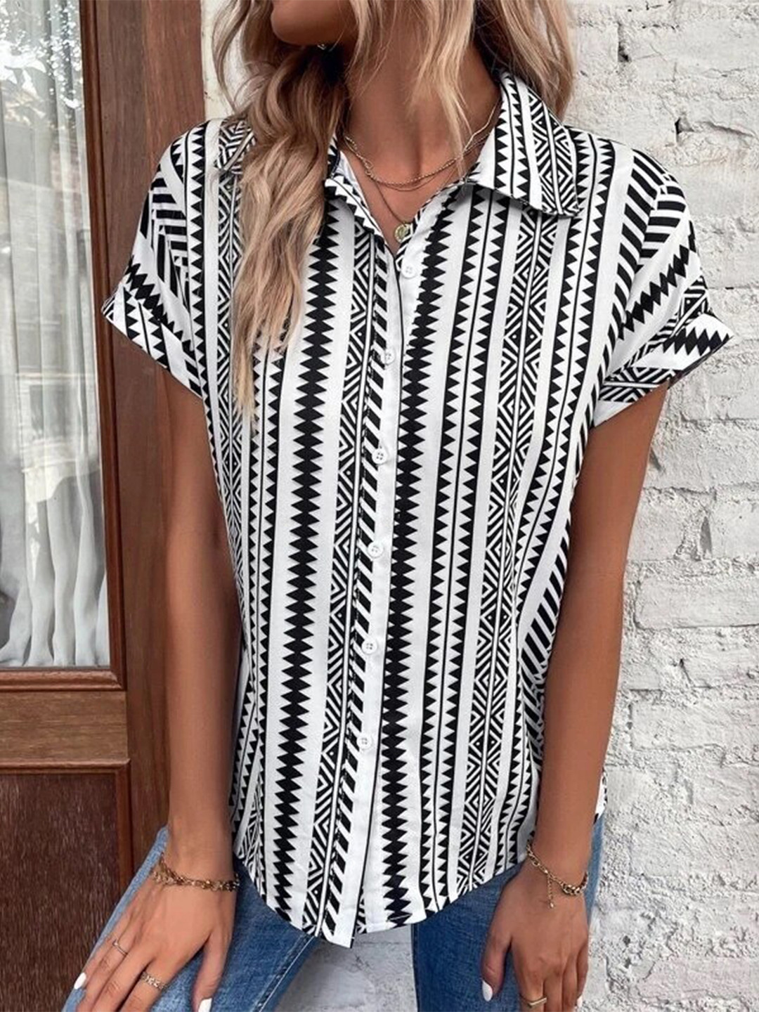 Stylecast X Slyck Geometric Printed Extended Sleeves Casual Regular Fit Shirt