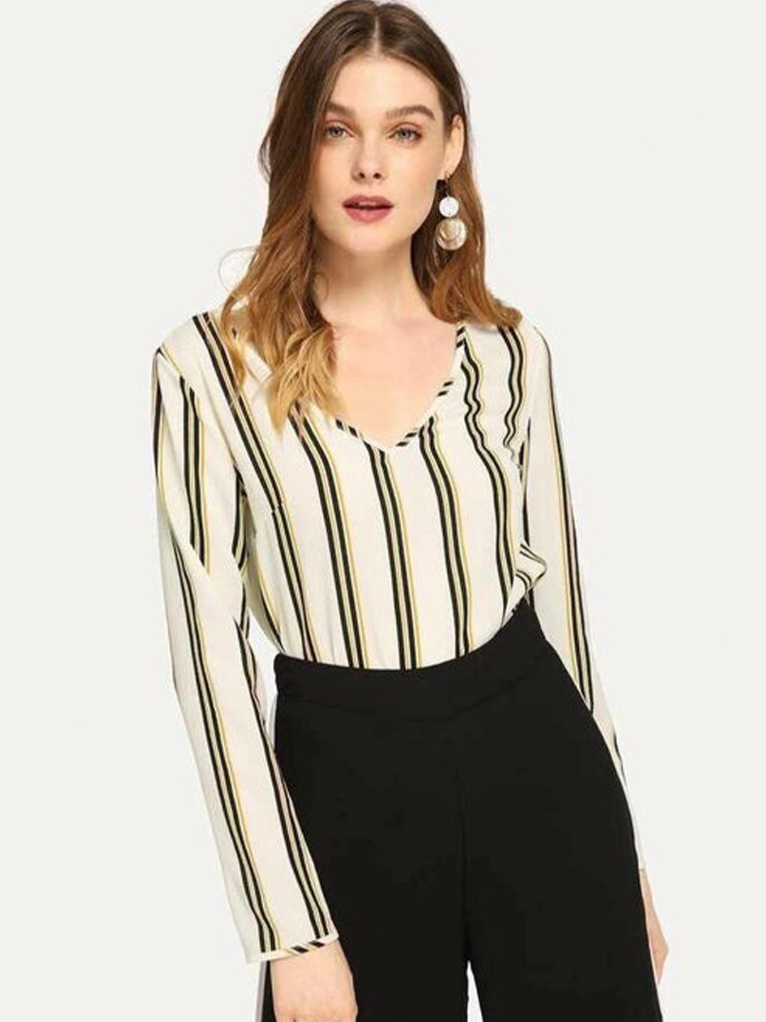 Stylecast X Slyck Vertical Striped V-Neck Top