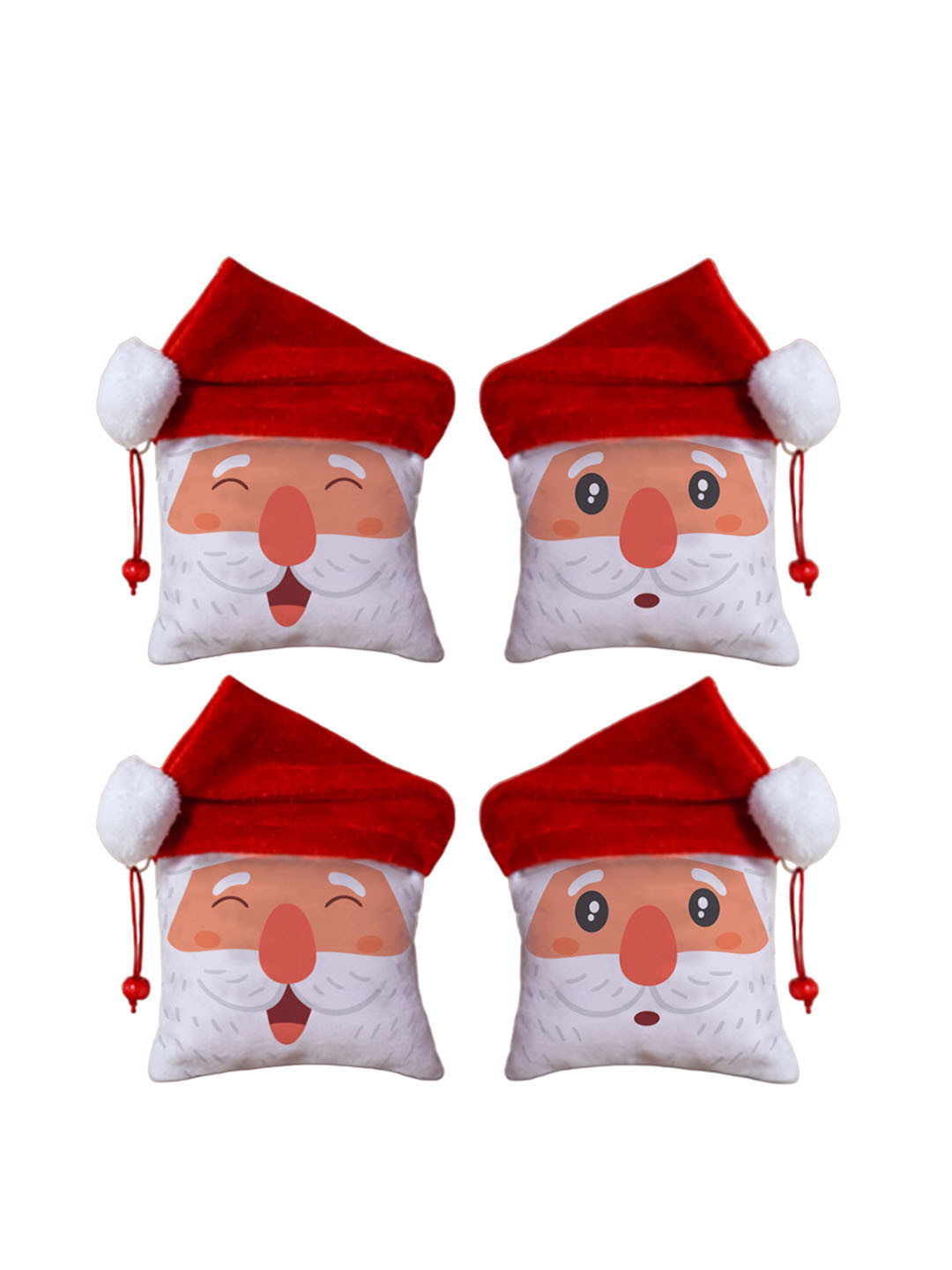 Indigifts 4 Piece Red & White Printed Reversible Santa Soft Toy