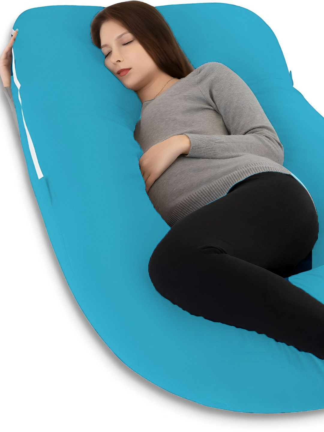 Mom's Moon Turquoise Blue Solid Cotton Lightweight Firm Fibre Maternity Pillow-190 x 50 x 350 cm