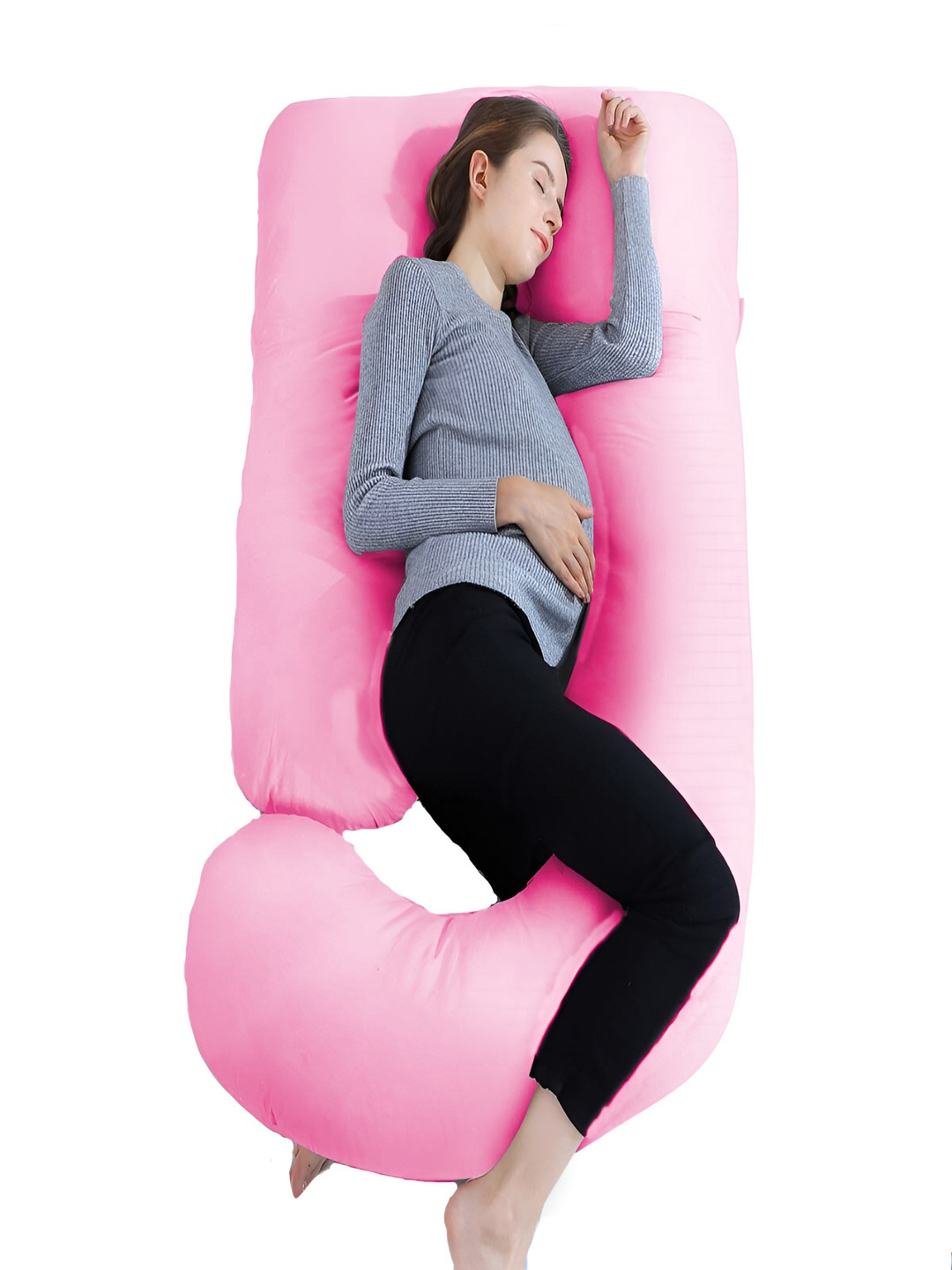 Mom's Moon Pink Solid Cotton Lightweight Firm Fibre Maternity Pillow-25.4 x 76.2 x 144.8 cm