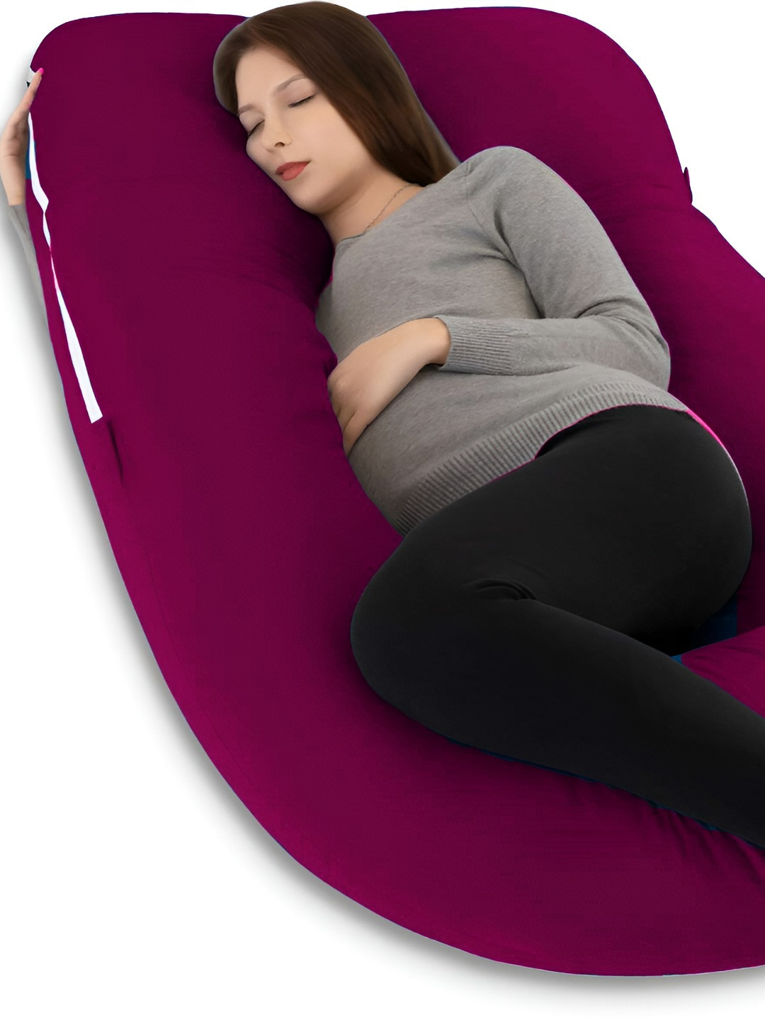 Mom's Moon Burgundy Solid Cotton Lightweight Firm Fibre Maternity Pillow-190 x 50 x 350 cm