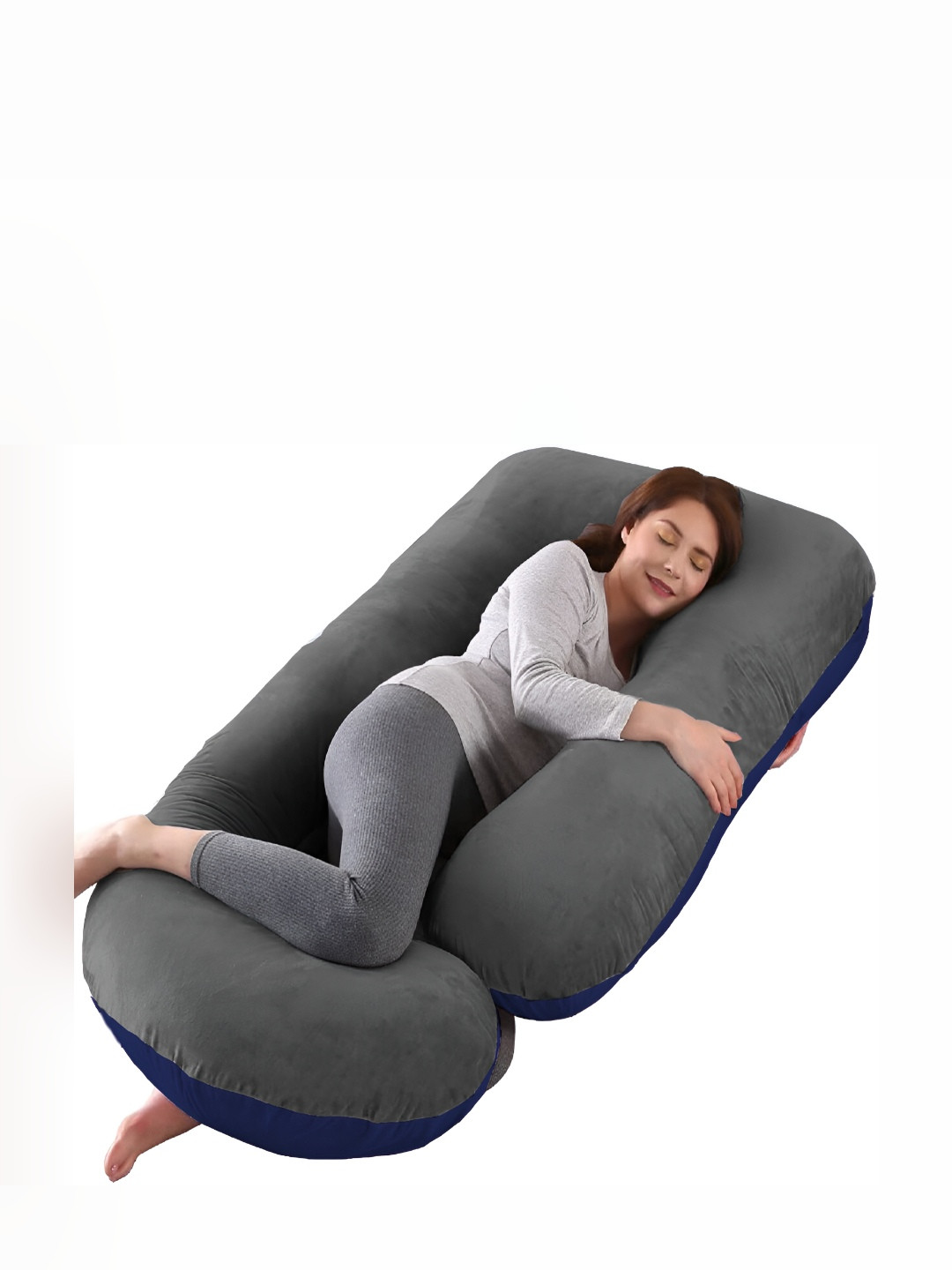 Mom's Moon Grey Solid Faux Velvet Lightweight Firm Fibre Maternity Pillow-25.4 x 76.2 x 144.8 cm