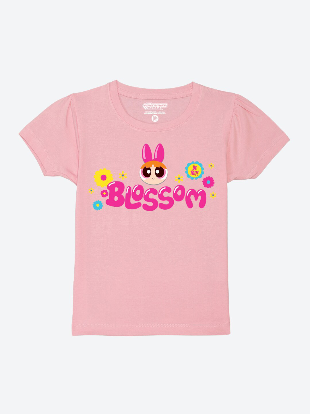 YK Warner Bros Girls Powerpuff Girls Printed Puff Sleeves Pure Cotton T-shirt
