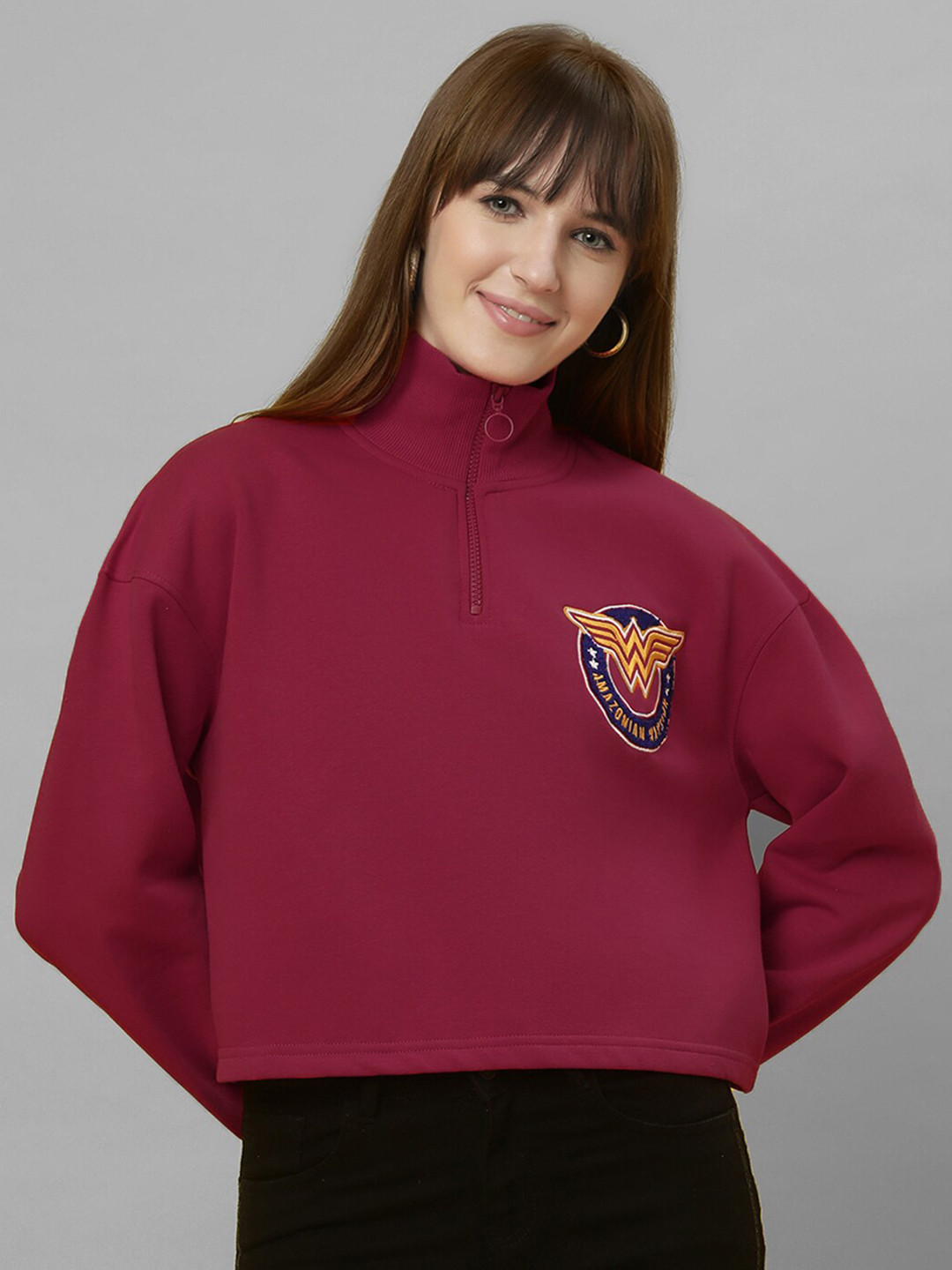 Free Authority Wonder Woman Printed High Neck Loose Fit Pure Cotton Sweatshirts