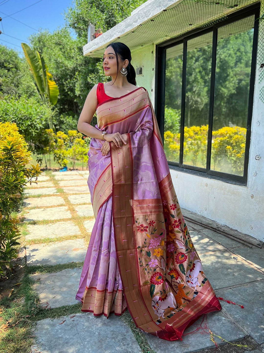 Mitera Lavender Conversational Woven Design Zari Detailed Paithani Saree