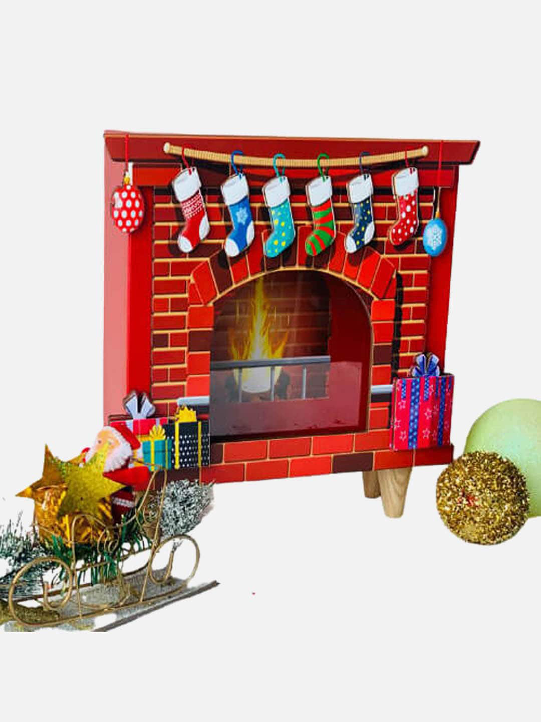 Little Surprise Box LLP Santas Favourite Chimney Piggy Bank Red Wood Natural Living Room Medium Showpiece - 3.1 Inches