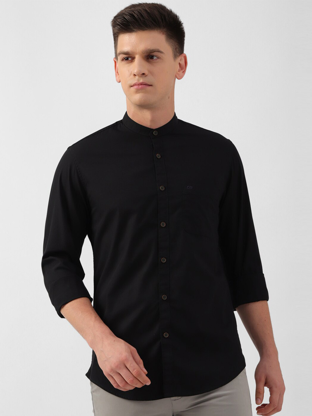 Peter England Casuals Slim Fit Band Collar Long Sleeves Pure Cotton Casual Shirt
