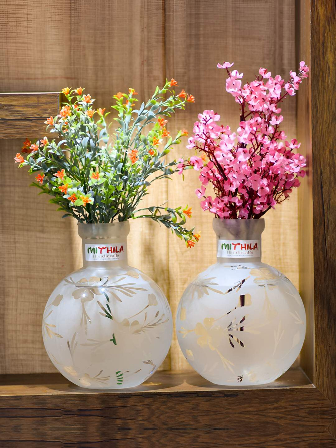 MITHILA Handicrafts Transparent 2 Pieces Flower Glass Vase