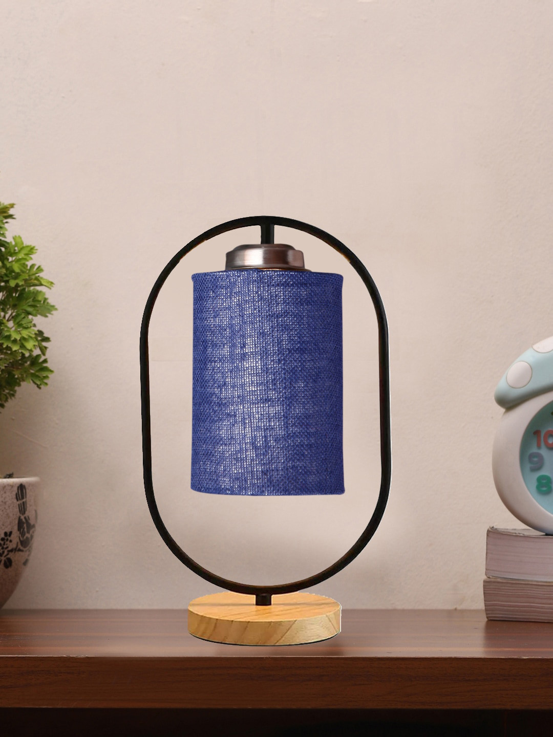 Devansh Navy Blue & Black Jute Wooden Floor & Iron Table Lamp