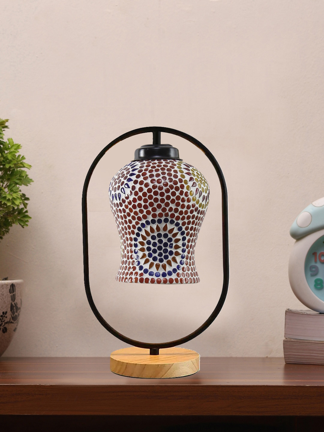 Devansh White & Blue Glass Wooden & Iron Table Lamp