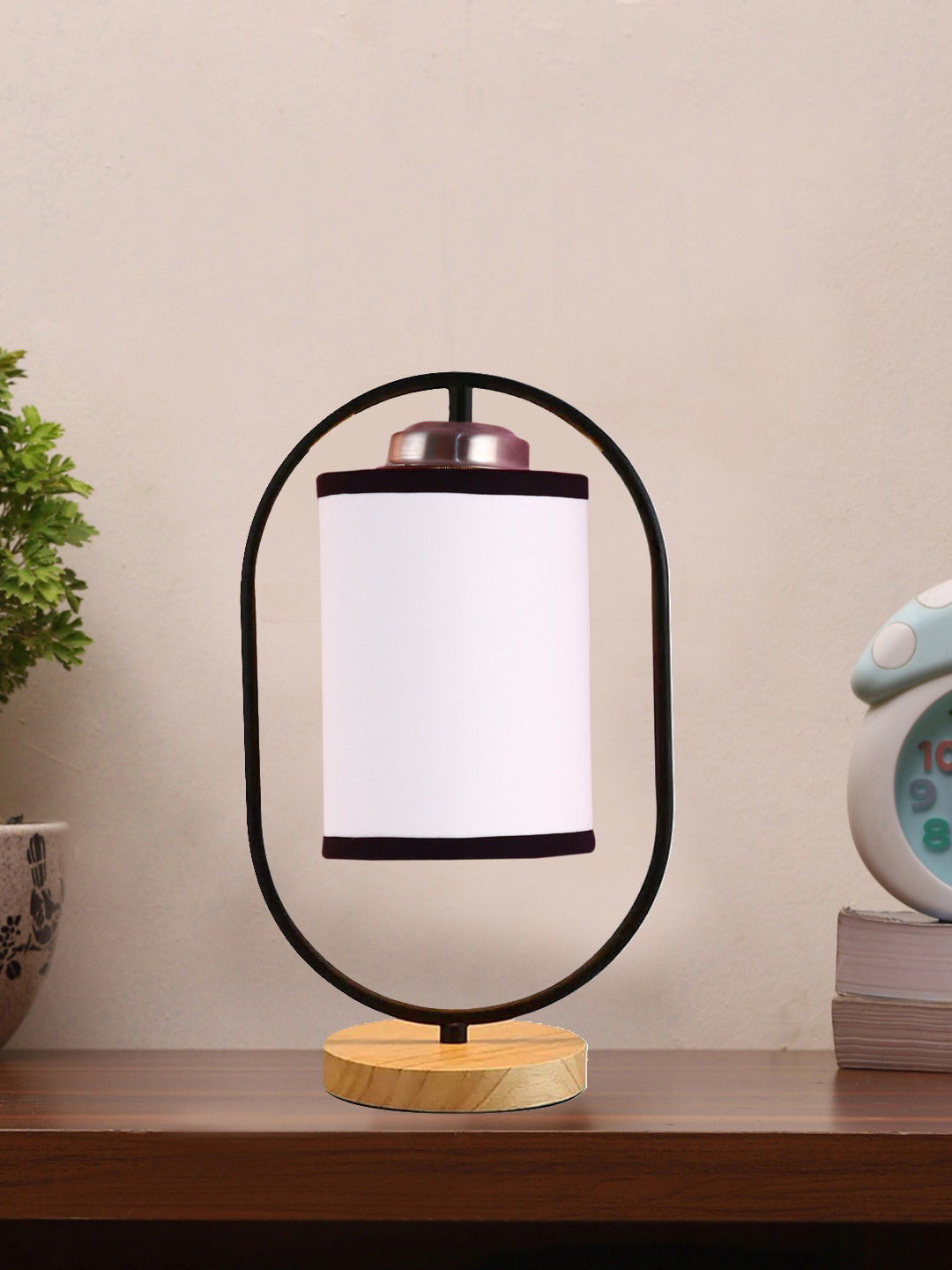 Devansh  White & Black Cotton Shade Cylinder Shape Contemporary Table Lamps