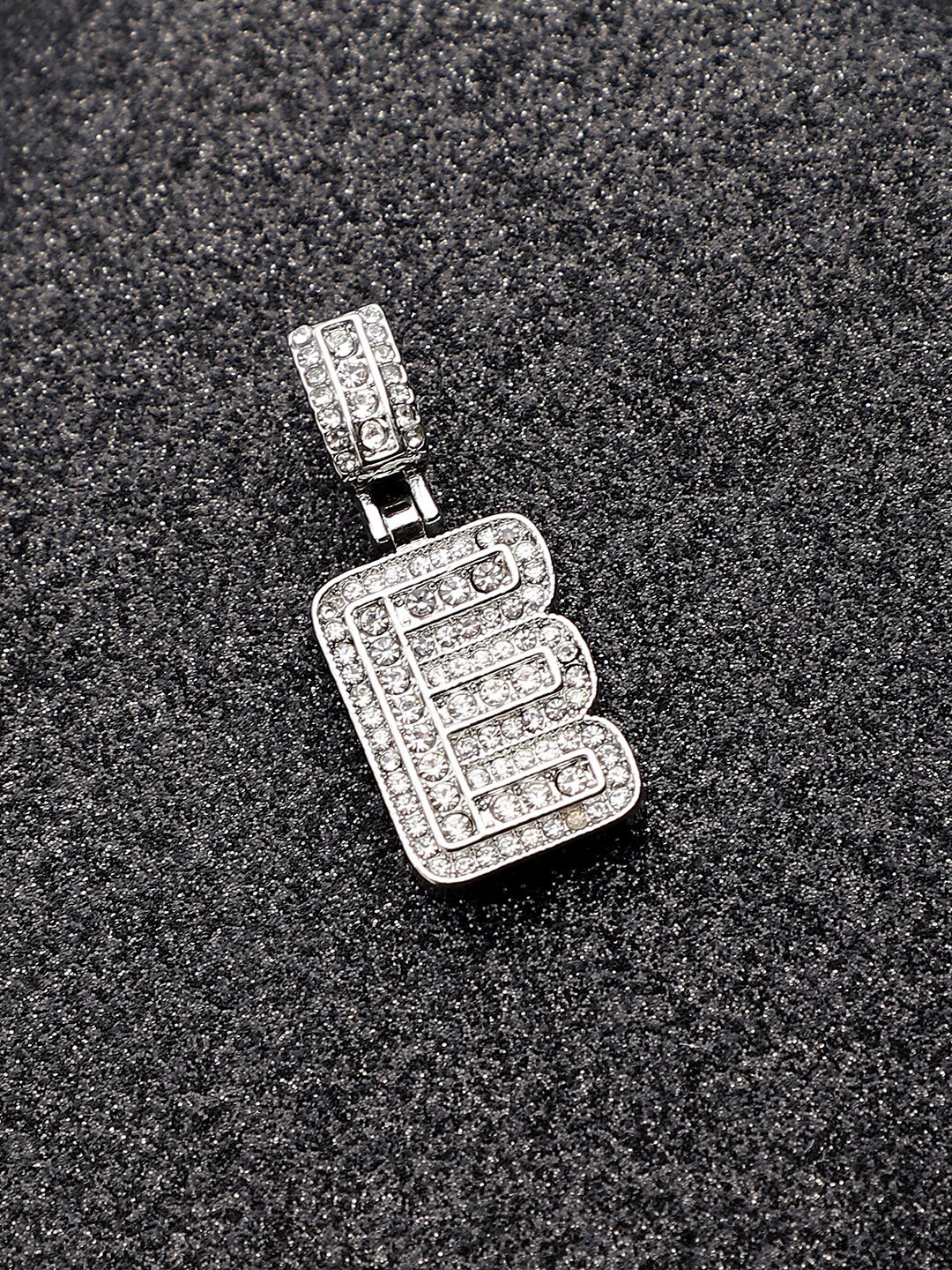 French Accent Silver-Plated Artificial Stone Studded E Alphabet Pendent