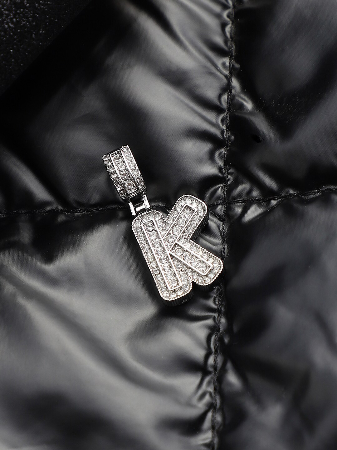 French Accent Silver-Plated Artificial Stone Studded K Alphabet Pendent