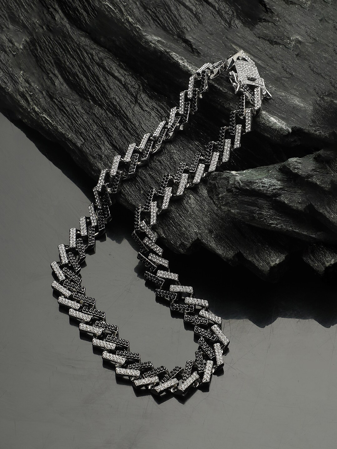 French Accent Silver-Plated Stones Studded Chain